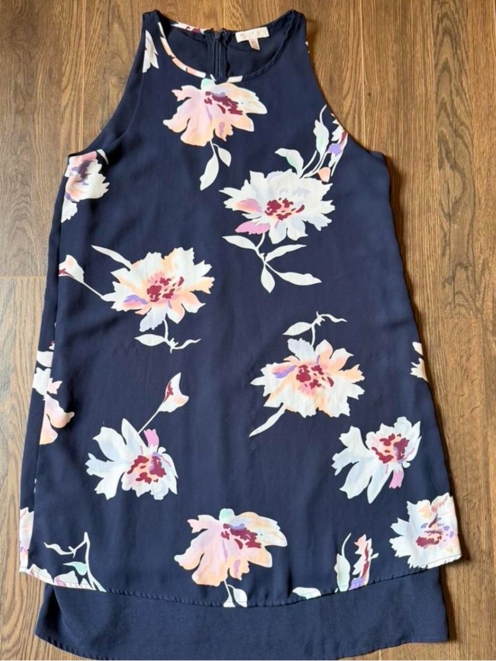 Lila Rose Navy Floral Sleeveless Shift Top with Pastel Blooms